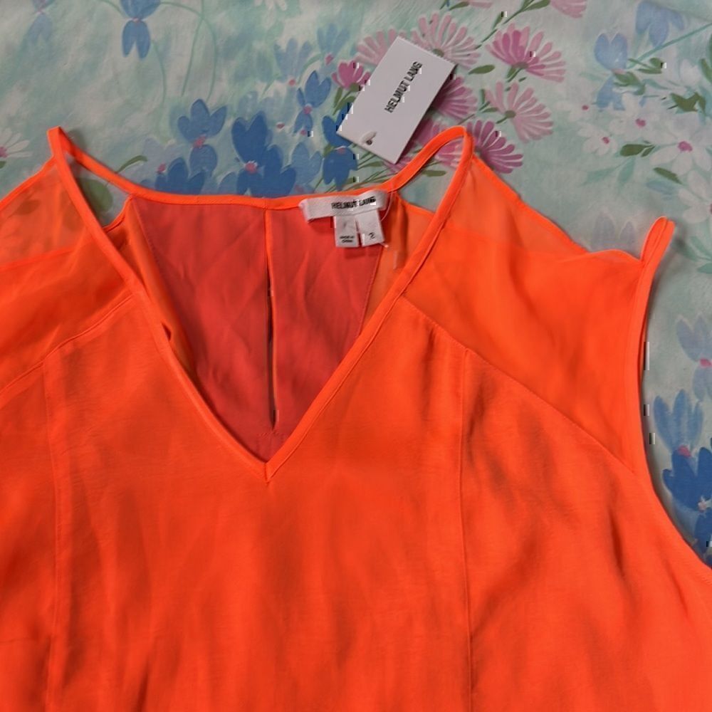 Helmut Lang Chroma Drape Neon Sunburn Silk Blend Strappy Mini Dress Size 2 NWT - Picture 3 of 14